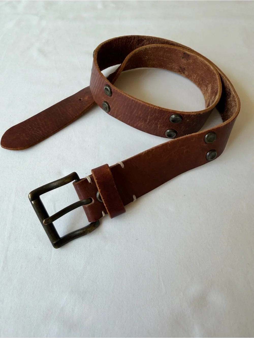 Vintage STAMP 10 Genuine Leather Studded Belt Size M W/ Brass Buckle
